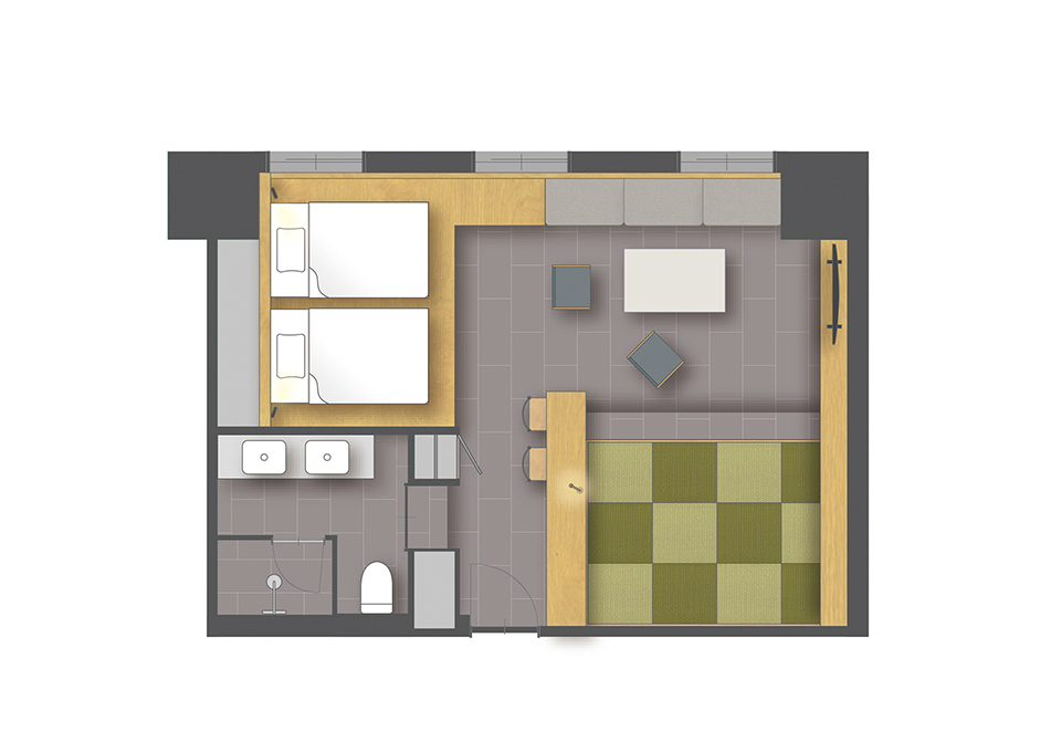 プレミアツインの客室内の平面図